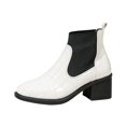 thumbnail image 3 of Willtoo Womens Patent Leather Chelsea Ankle Boots Elastic Slip On Chunky Block Heel Square Toe Short Booties Vintage Fashion Boots For Fall Winter, 3 of 5