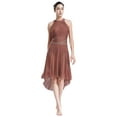 thumbnail image 1 of Doomiva Costume de Danse Lyrique pour Femmes Robe Haute-Basse Froncée avec Strass Jupe Justaucorps Rose Poussiéreux TTG, 1 of 7