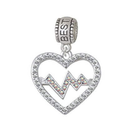Large Clear Crystal Heart with AB Crystal Heartbeat - Best Friend Charm