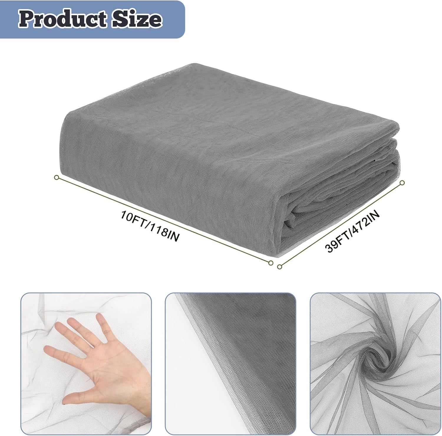 39 x 10 Ft Mosquito Netting for Garden Patio, Breathable Mesh Net for Bird and Insect Protection, Plant Cover for Vegetables, Fruits and Flowers, 3x12m Gray