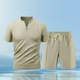 thumbnail image 6 of Timoontee Men's 2 Piece Waffle Sets Summer Casual Beach Vacation Sets Short Sleeve Mock Neck Shirts with Loose Drawstring Shorts Lightweight Tracksuit Gray XXXL, 6 of 9