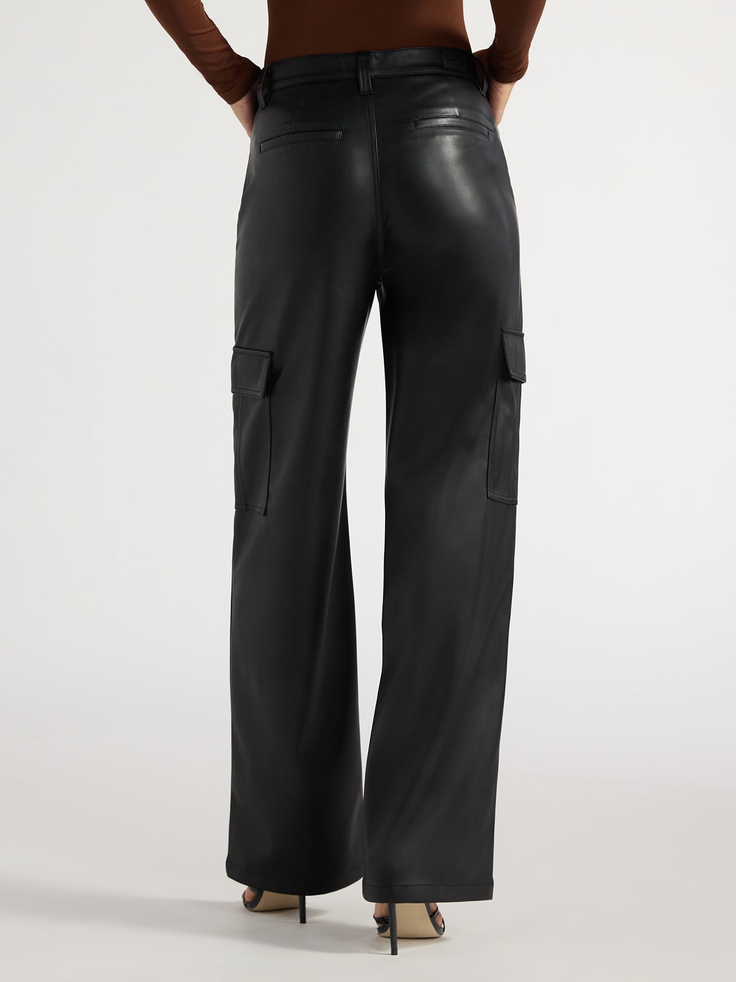 Sofia Jeans Women's Faux Leather Relaxed Straight Cargo Pants, Sizes 0-22