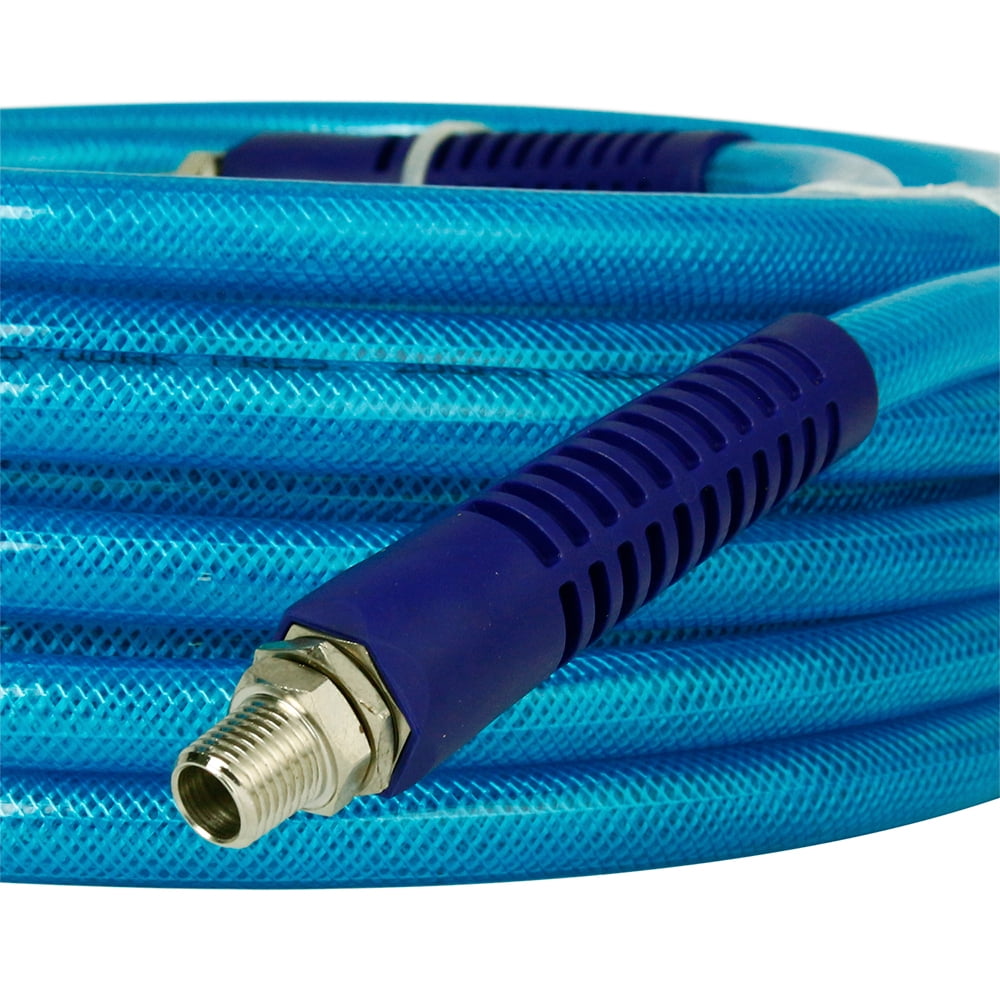 3/8 Inch Polyurethane Air Hose 1/4 Inch Male NPT Fittings 200 PSI 50 Feet Blue AU-2082
