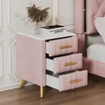 thumbnail image 2 of Atumon Velvet Upholstered Nightstand with 3 Drawers, Wood Bedside Table with Metal Handles and Legs, Modern Nightstand Furniture for Bedroom, Fully Assembled, 16.3"L x 16.3"W x 21.8"H, Pink, 2 of 10