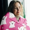 thumbnail image 3 of Halloween Blanket for Women Her Boo Basket Stuffers for Girlfriend Daughter Pink Halloween Throw Blanket for Teens Adults Halloween Pink Ghost Nightmare Before Christmas Christmas Stocking Stuffers, 3 of 6