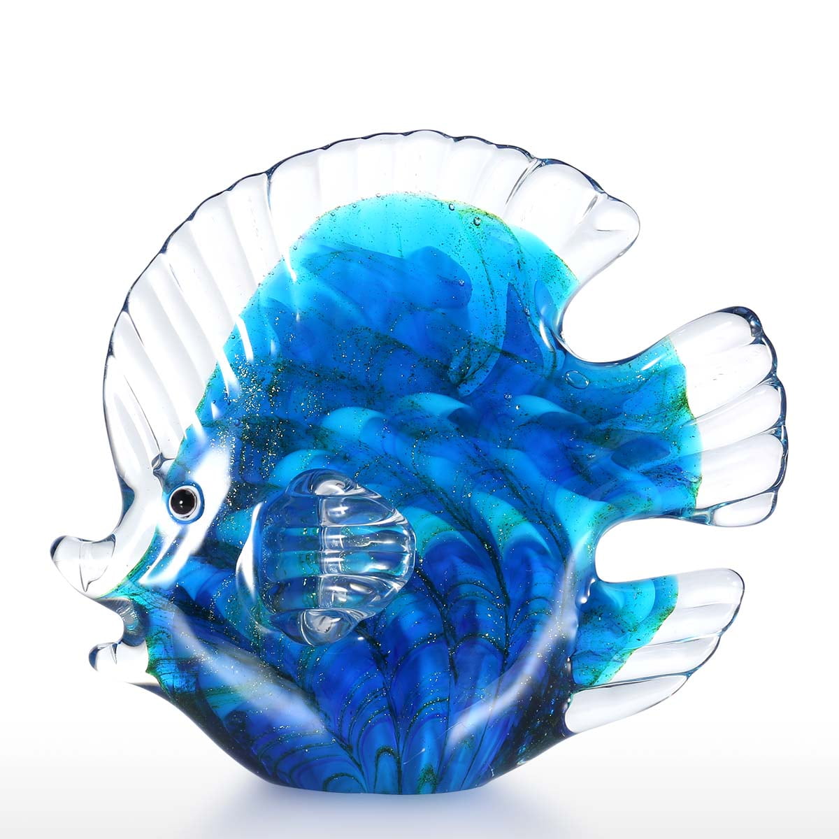 Tooarts Blue Tropical Fish Glass Sculpture Home Decoration Glass Fish