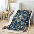 thumbnail image 2 of Paisley Blanket Flower Throw Blanket, Navy Blue Beige Fleece Blanket Throw Golden Floral Sherpa Blanket, Bohemian Hippie Fuzzy Blanket Teen Adults Bedroom D茅cor, Lightweight, 2 of 6
