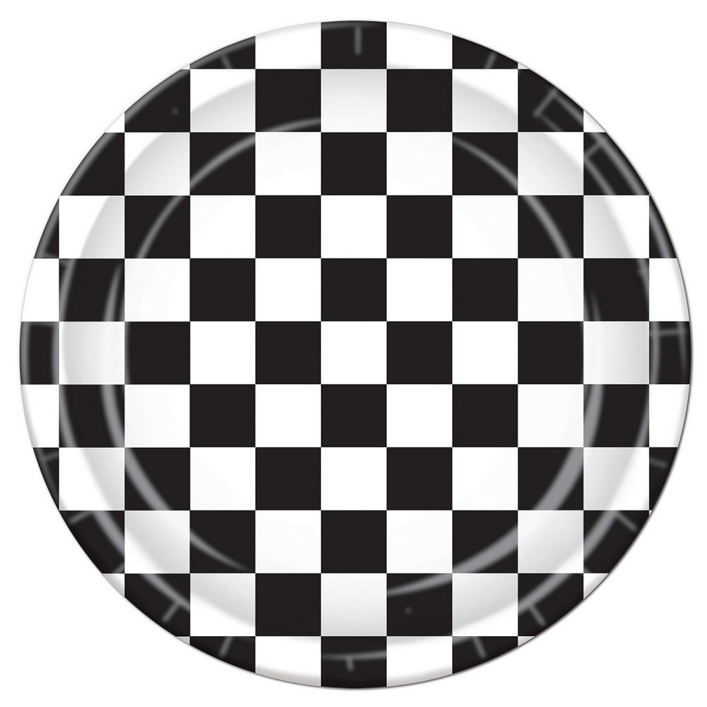 Pack of 96 Black and White Checkered Disposable Dinner Plates 9