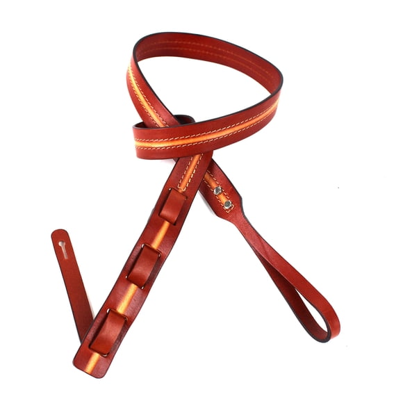 Walker And Williams M-11 Retro Chestnut & Tan Grain Leather Mandolin, Mandola, Bouzouki or Uke Strap