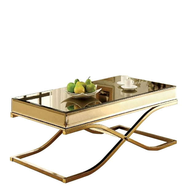 Coffee Table With Mirror Top, Brass