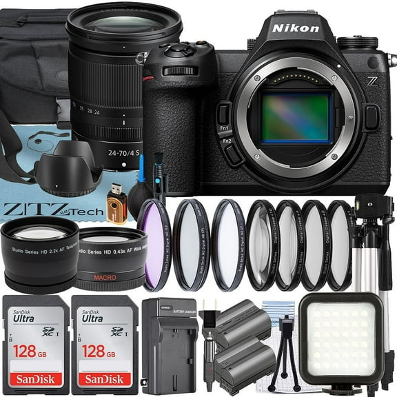 Nikon Z6 III Mirrorless Camera with NIKKOR Z 24-70mm Lens   2 Pack 128GB SanDisk Memory Card   Case   LED Flash   Tripod   ZeeTech Accessory Bundle