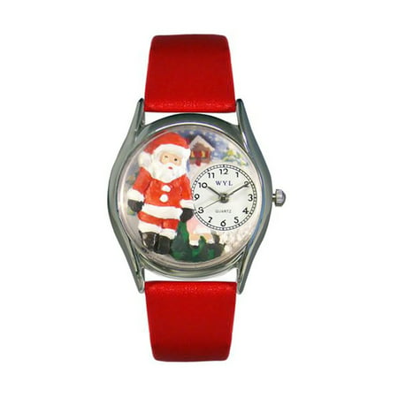 Whimsical Christmas Santa Claus Red Leather And Silvertone Watch