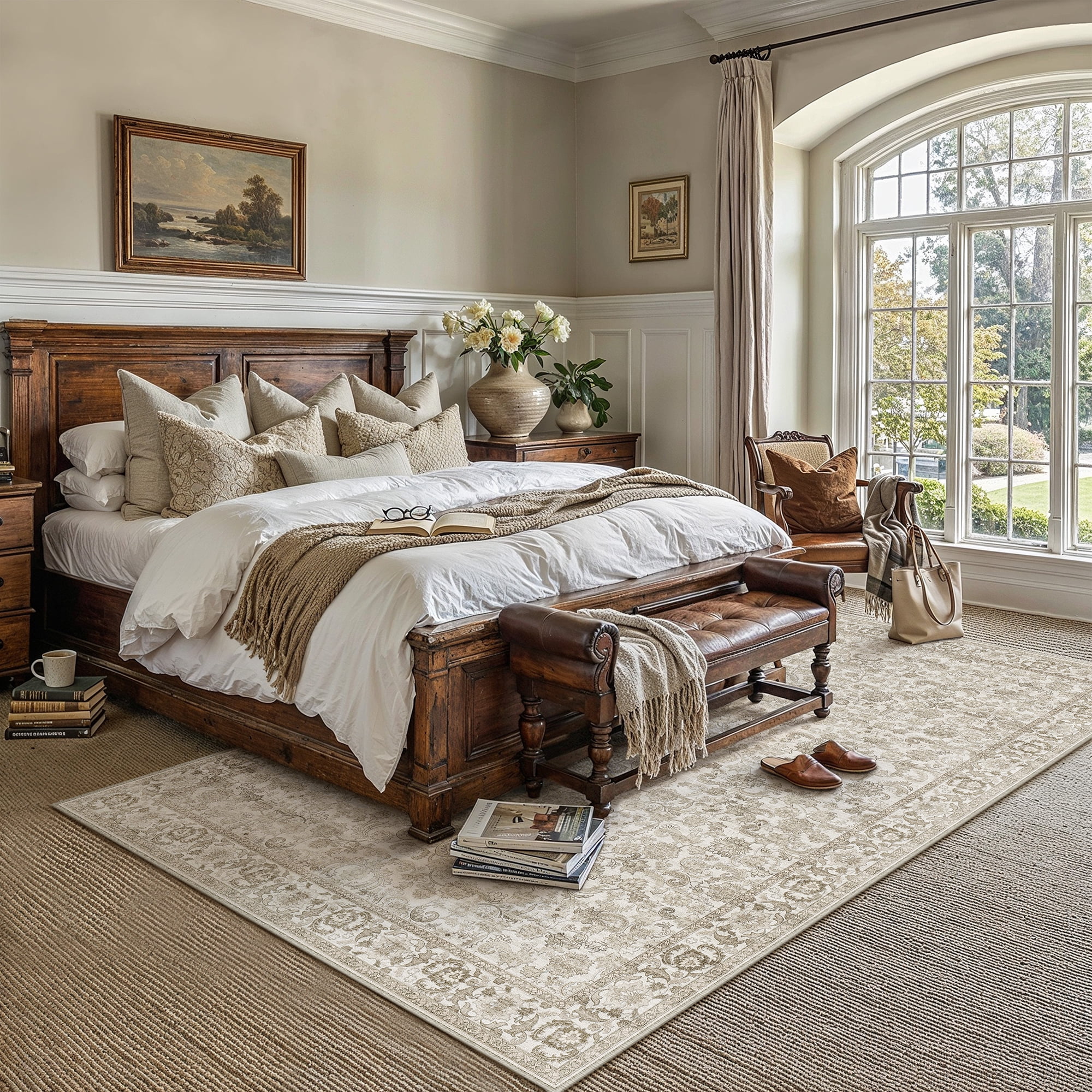 BERTHMEER Vintage Brown Large Area Rugs 8’x10' Clearance for Living Room Bedroom Office Dining Room Farmhouse Non Slip Washable Oriental Floral Traditional Distressed Rugs Carpets