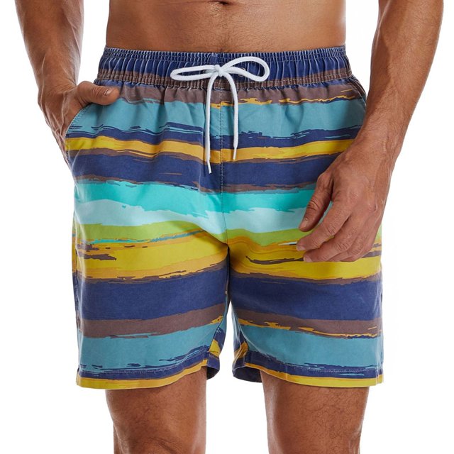 Pantalones Cortos para Hombres Casual Verano Secado Pantalones de Playa Rayas Impreso Lavado Tela, Pantalones de Natación Deportes