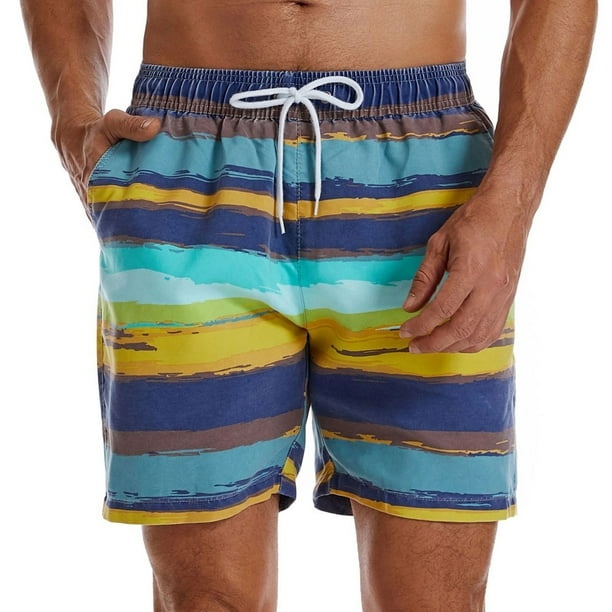 Pantalones Cortos para Hombres Casual Verano Secado Pantalones de Playa Rayas Impreso Lavado Tela, Pantalones de Natación Deportes