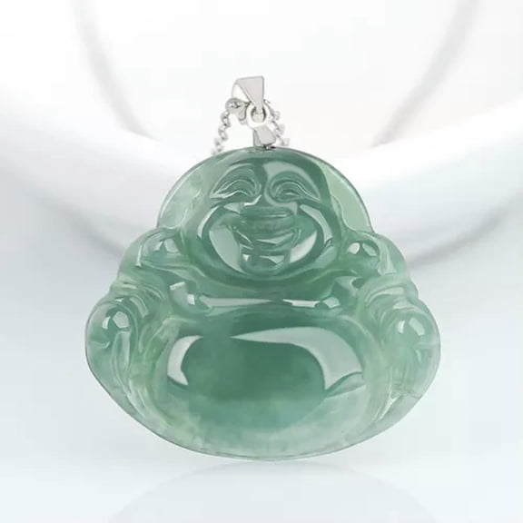 K-KED Grade Natural A Jade Jadeite Pendant Bless Buddha 925 Sterling Silver Chain-default