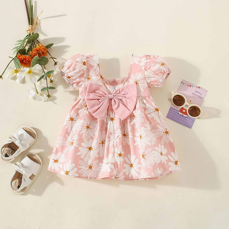 Cute Baby Girl Clothes Dresses 3-6 Month Casual Puff Sleeve Princess Floral Cotton  Dress Infant Summer Fashion Outfits Pink 12 Months - Walmart.com