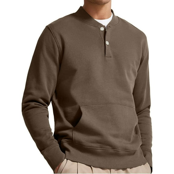 Xunlbb Sweatshirts for Men, Man Solid-Color Casual Button Pocket Sweatshirt Long Sleeve V-Neck Tops S-5XL