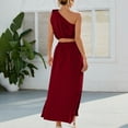 thumbnail image 3 of Drindf Dresses for Women 2026 Casual 2 Piece Solid Maxi Dress Summer One Shoulder Crop Top High Waisted Maxi Dress Trendy Split Skirt Set Boho Dress, 3 of 7