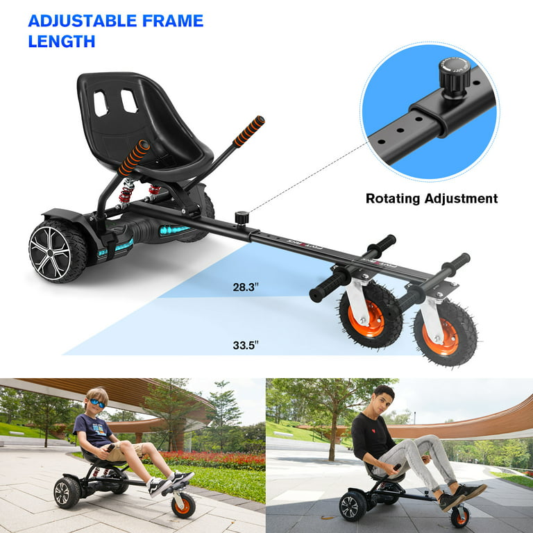FLYTRAKS K2 Hoverboard Go Kart with Rear Shock Absorption, Hoverboard Seat  Attachment Accessory for 6.5 8 10 Hover Board, Adjustable Frame Length 