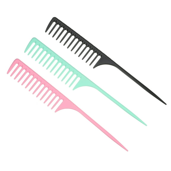 Unique Bargains 3 Pcs Wide Tooth Rat Tail Comb Tip Tail Combs for Wet Curly Hair for Women Men Green Pink Black