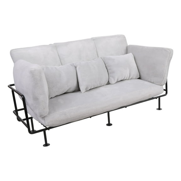 Iron Frame Sofa Model Figurine Display Furniture with Soft Velveted Cushion for 1/6 Scale Doll House Model Project Decors