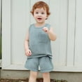 thumbnail image 2 of Atogsazn Baby Boys Summer Clothes Set Toddler Linen Sleeveless Tank Top Shorts Outfit with Pocket Light Blue 6-9 Months, 2 of 9