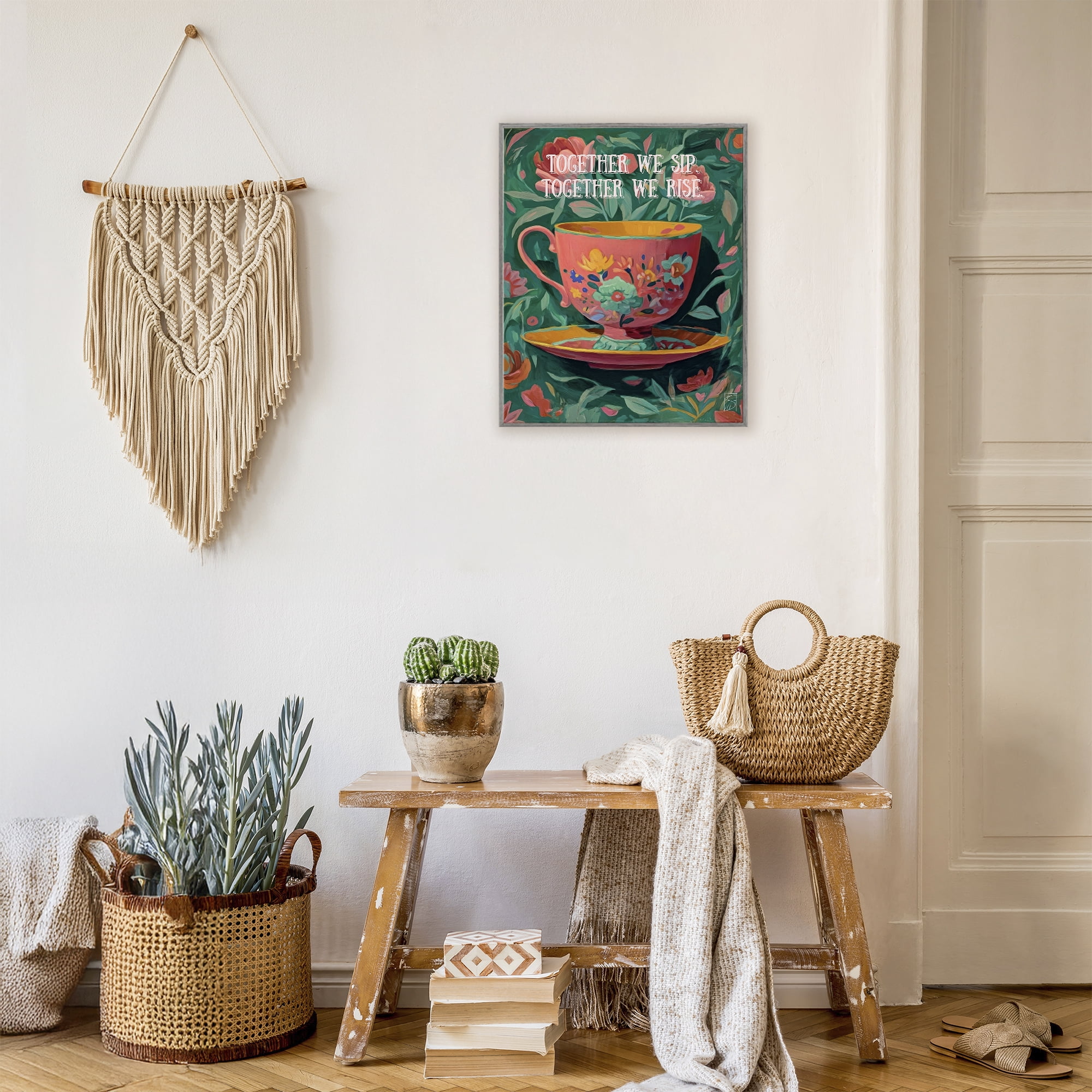 Stupell Industries Together We Sip & Rise Gray Framed Giclee Art, design by Sara Culpepper