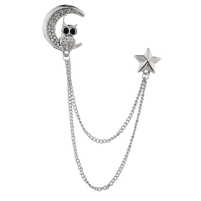 Broche de estilo retro para mujeres, hombres, broche, camisas, cuello, cadena, Broche Búho -Plata Zulema Trajes Broche