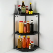 3 Tier Corner Shelf Kitchen Counter Storage Shelf Bathroom Counter Organizer Multi-Functional Spice Rack for Kitchen, Black