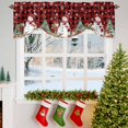 thumbnail image 3 of Red Black Plaid Christmas Snowman Tie Up Valances Curtain, Xmas Tree Elk Ball Snowflake Adjustable Rod Pocket Short Window Treatment Tie Up Curtains Valances for Kitchen Living Room Bathroom 54x18 In, 3 of 9