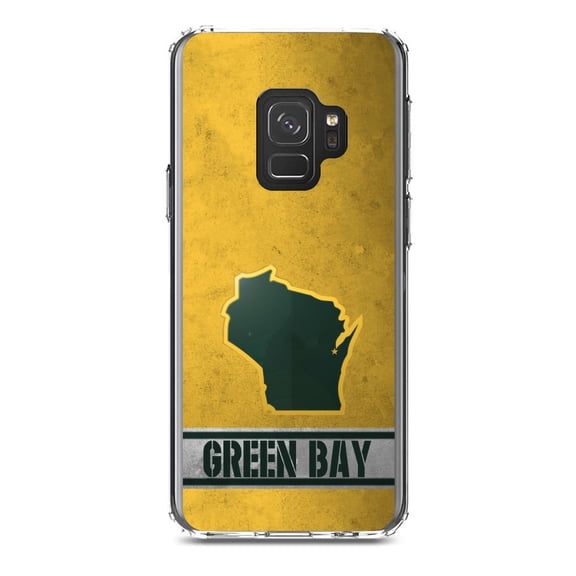 DistinctInk Clear Shockproof Hybrid Case for Samsung Galaxy S9 (5.8" Screen) - TPU Bumper, Acrylic Back, Tempered Glass Screen Protector - Green Bay Wisconsin - Football Team