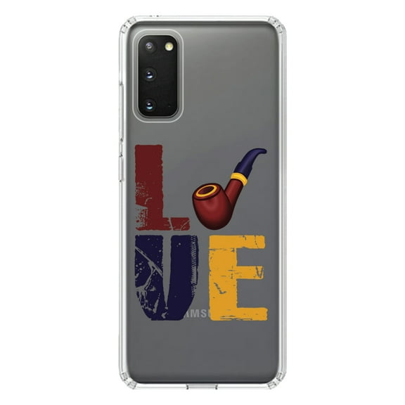 DistinctInk Clear Shockproof Hybrid Case for Galaxy S20 PLUS / 5G (6.7" Screen) - TPU Bumper Acrylic Back Tempered Glass Screen Protector - Love Pipe Smoking