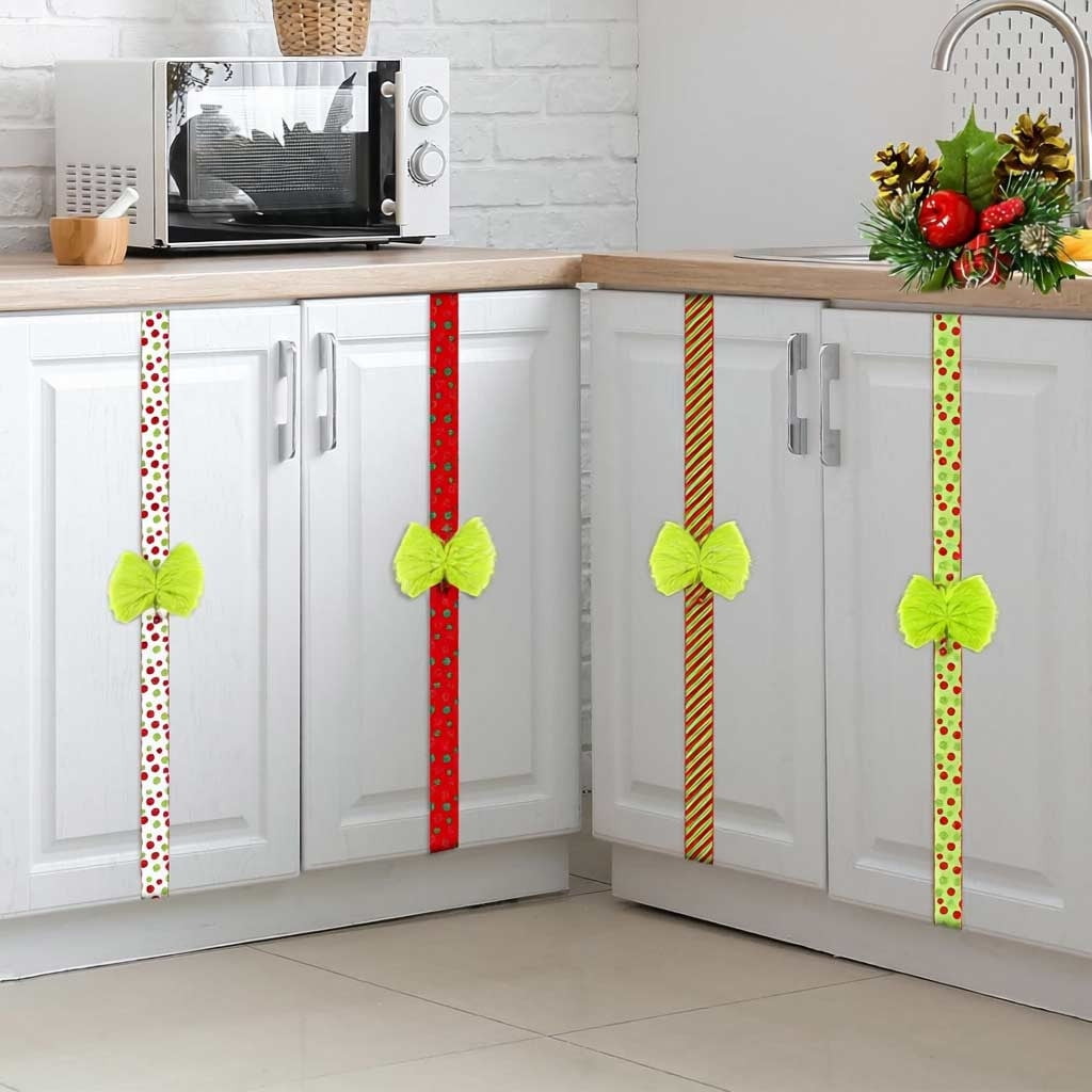 6 Pcs Christmas Cabinet Ribbons Bows 8 x 79 Inches Green Red Polka Dot Door Wrapping Festive Ribbons and Bows Decoration Large Window Hanging Ribbon Bow for Furniture Room Party Supplies B