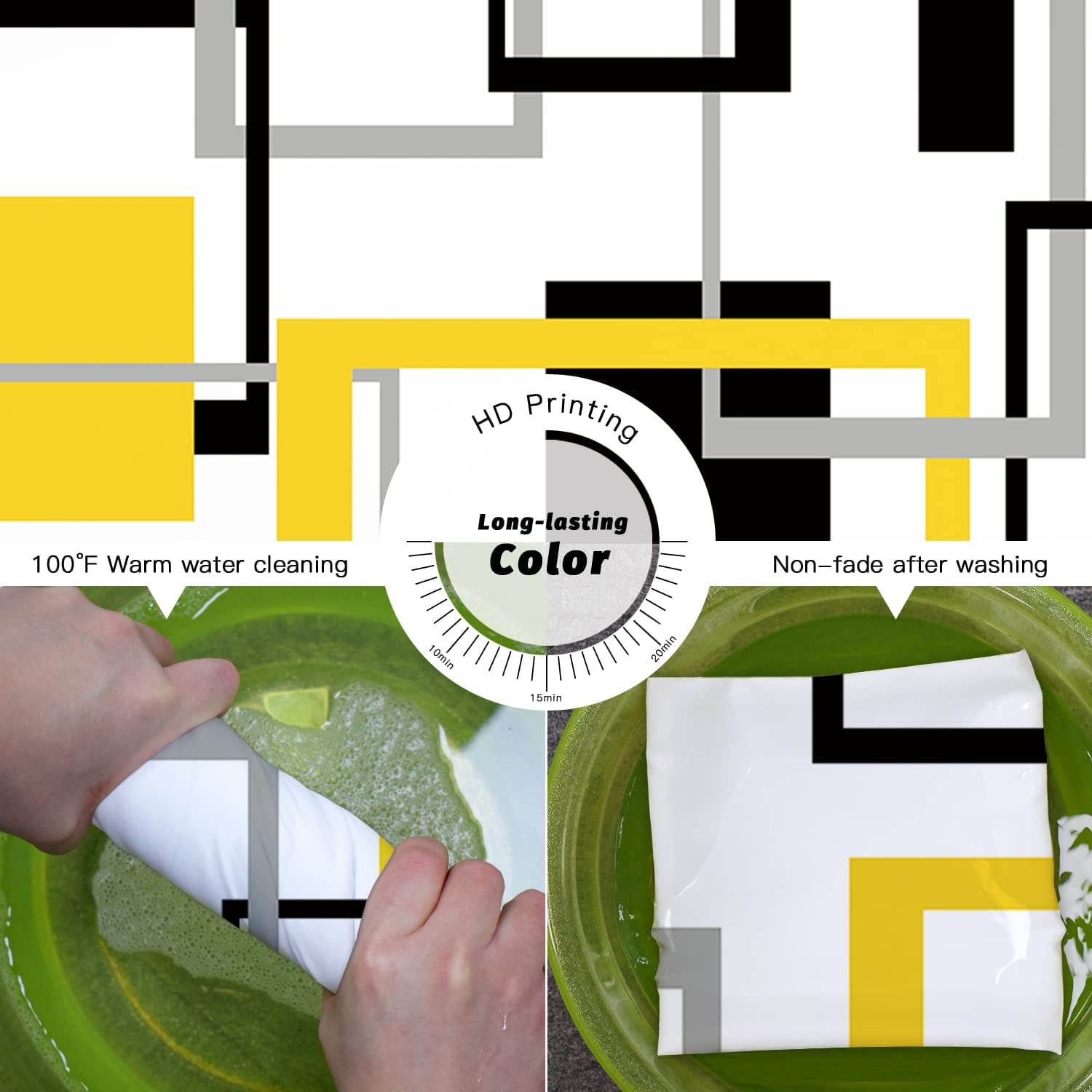 Yellow Black Geometric Shower Curtain Set Neutral Abstract Shower Curtains for Bathroom Modern Bathroom Decor Polyester Fabric-72" x 72"