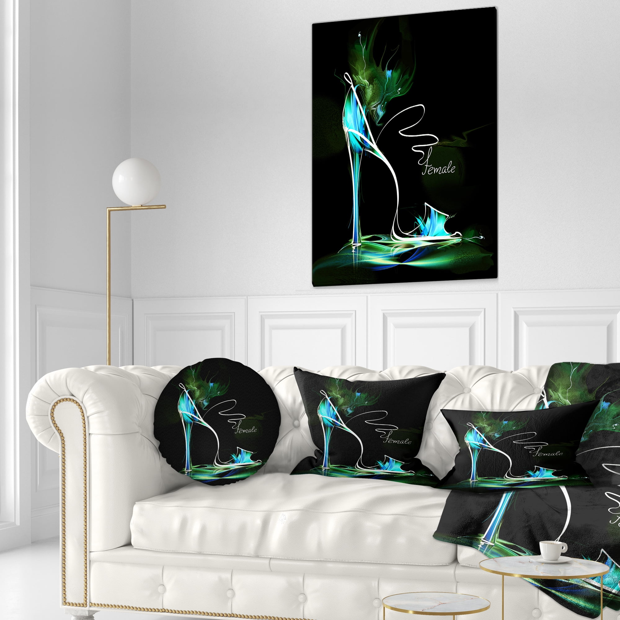 Designart Green High Heel Show - Abstract Throw Pillow - 12x20