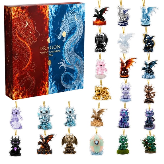 Dragon Advent Calendar 2026, 24 Days Christmas Countdown Calendar with Fantasy Multicolor Baby Dragon Acrylic Hanging Ornaments, Christmas Tree Decorations, Holiday Collectible Gift for Dragon Fans