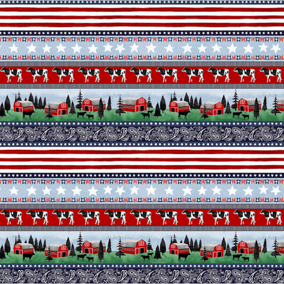 Studio e Heritage USA 4653-78 Patriotic Border Stripe Cotton Quilting Fabric By Yard