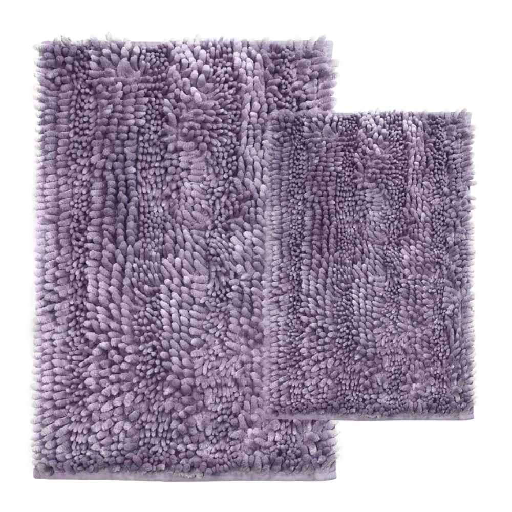 Civkor Bathroom Rugs,Chenille Bath Mat Set 2 Pieces Non Slip Backing,31x20 and 24x16Inch,Machine Wash,Quick Qry,Purple
