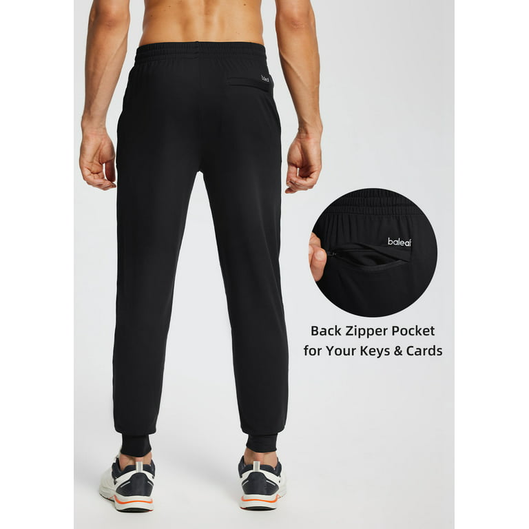 BALEAF Men's Workout Pants Joggers Quick Dry Tapered Leg with Zipper Pocket  Black XL 