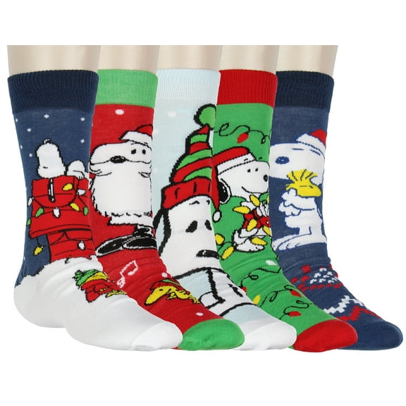 Peanuts Snoopy Men's Socks Holiday Inspired Designs 5-Pack Adult Mid-Calf Crew Socks Size 6-12