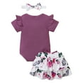 thumbnail image 4 of Zanarzt Toddler Girl Clothes Summer Girls Bodysuit Shorts and Headband 3 Piece Outfit Set to Purple,3-6 Months, 4 of 7