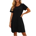 thumbnail image 6 of Ynynloco Women's Plus Size 100%Cotton Short Sleeve Dress A-Line Tunic Basic T-Shirt Mini Dress Casual Comfy Pleated Swing Dresses with Pockets, 6 of 9