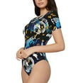 thumbnail image 2 of KLL Women 's Crew Neck Bodysuit Jumpsuits Football Print Short onesies Stretch T Shirts, 2 of 7