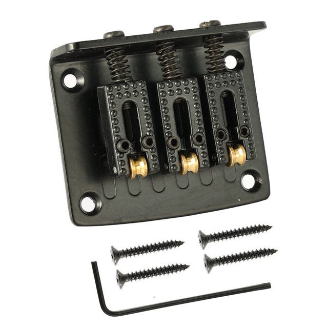 Puente de Cola RíGida para Guitarra de 3 Cuerdas para Caja de Puros, Piezas de Guitarra EléCtrica Reemplazo de Guitarra Cromado, Negro