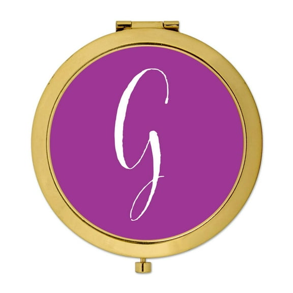 Koyal Wholesale Gold Compact Mirror Bridesmaid's Wedding Gift, Plum Purple, Monogram Letter G, 1-Pack