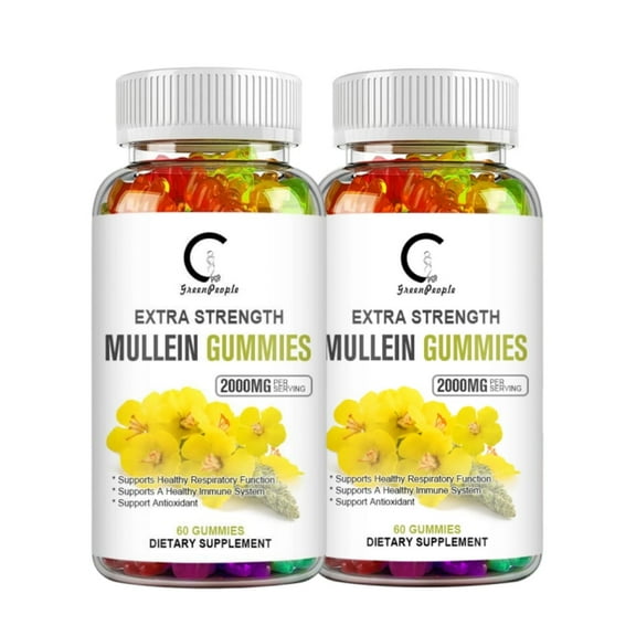 (2 Pack)Mullein Leaf Extract for Lungs, Sugar Free Mullein Gummies 2000mg, Lung Cleanse Supplement for Respiratory System,120 Vegan