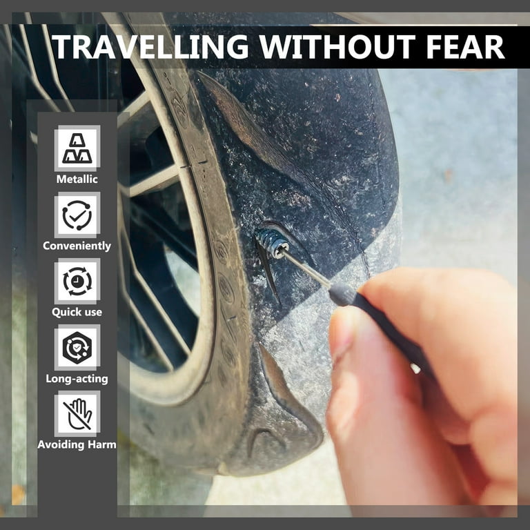 100 Pcs Car Tire Repair Rubber Nails with Screwdriver, Vacuum