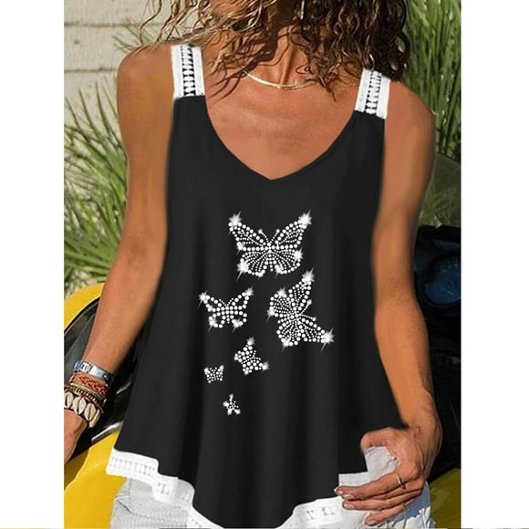 SMihono Womens Tops Womens Tank Top Women's Summer Casual Sleeveless Hot Diamond Special V-neck Comfortable Tank Top Tank Tops for Women Womens Summer Tops