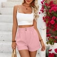 thumbnail image 4 of Women's High Waisted Button Cotton Linen Loose Casual Summer Lounge Shorts 2XL, 4 of 5